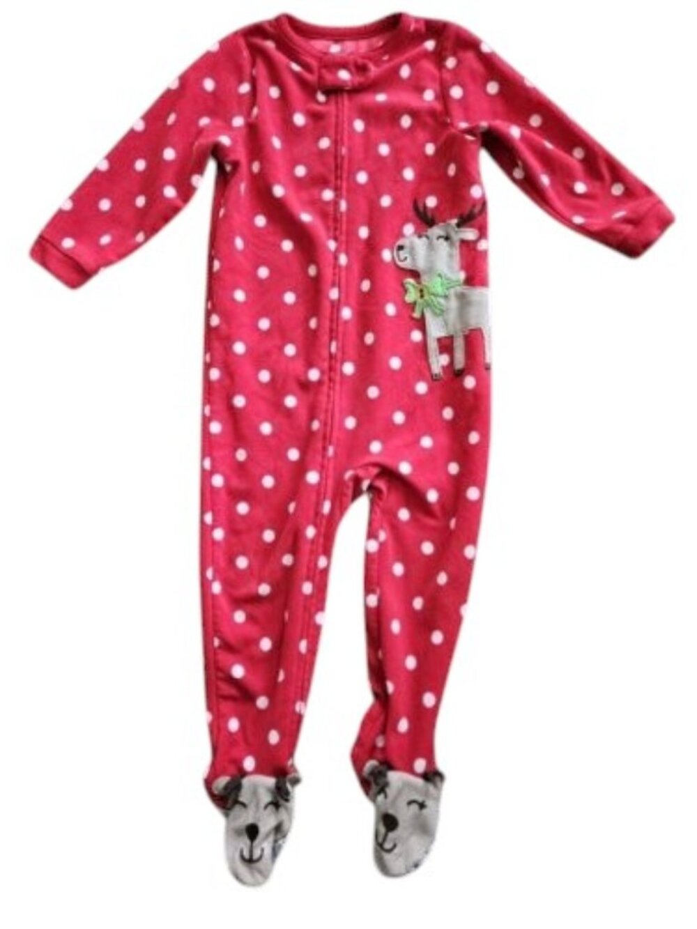 CARTER'S Red Polka Dot Reindeer Fleece Blanket Sleeper Girls Size 24 months